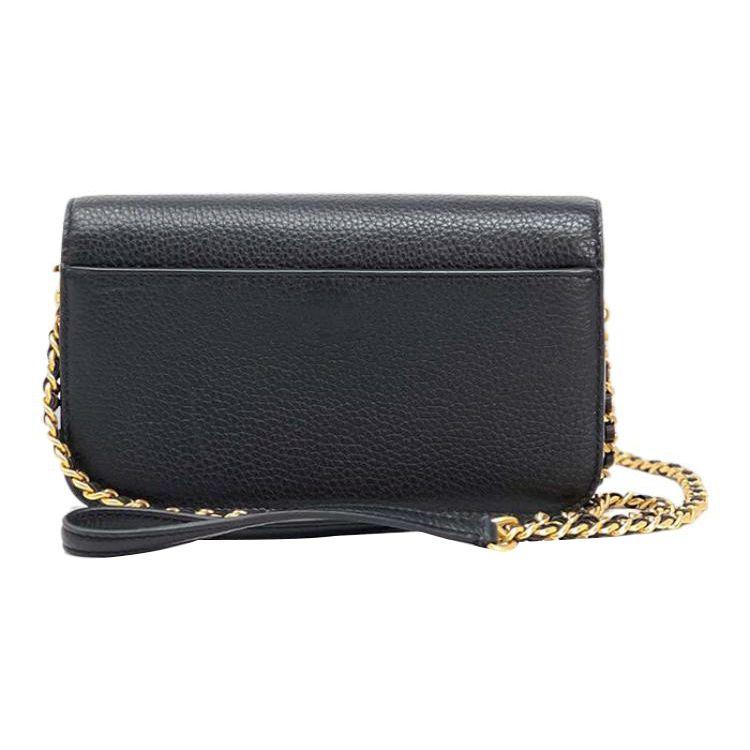 Tory Burch Britten Hollow Logo Chain Leather Shoulder Crossbody Bag Women Bags Black Black-Gold 141012-001