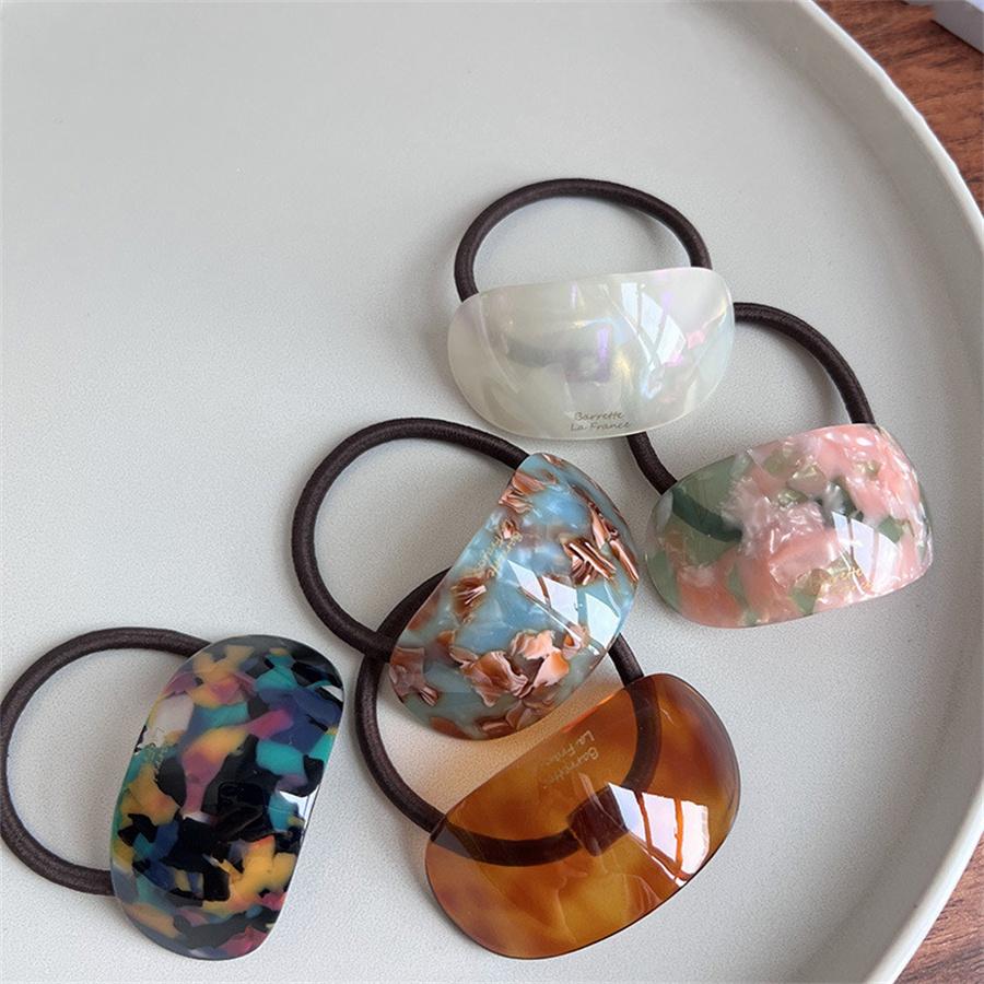 New Oval Acetate Geometric Semicircle Buckle Hair Rope Temperament Practical Elastic Rubber Band Ponytail Head Rope Female