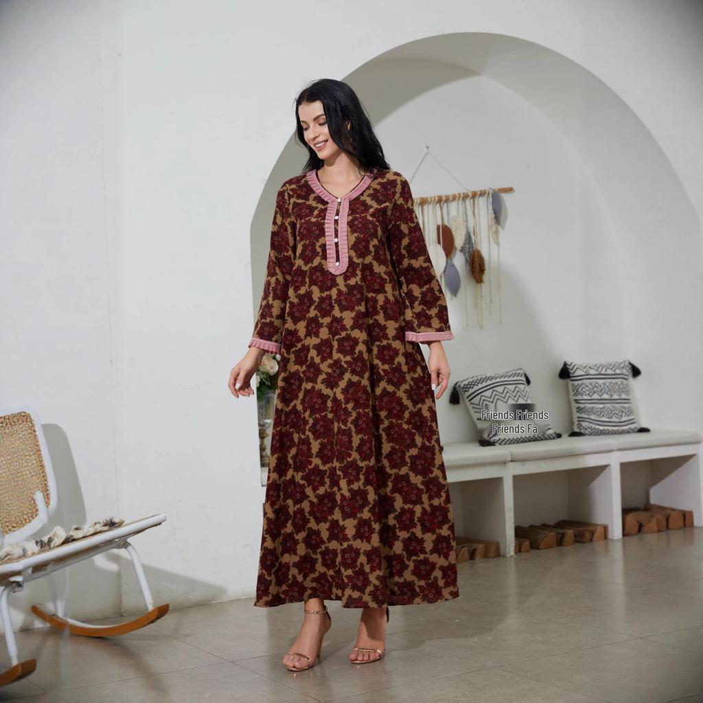 NC103 Middle Eastern Muslim Women's Fashion Long Dress - Arab Dubai Print