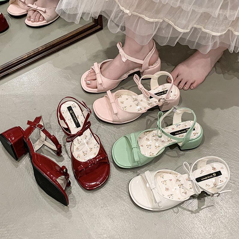 With skirt versatile fairy style sandals women's 2025 new summer small French thick high-heeled sandals women