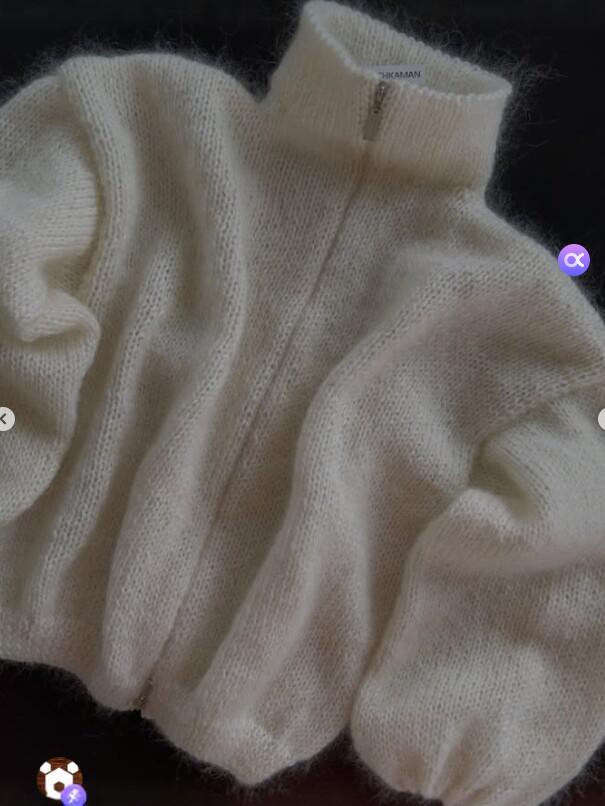 2026 Autumn/Winter Women's White High Neck Zipper Knit Sweater - Loose Fit Solid Color Pullover