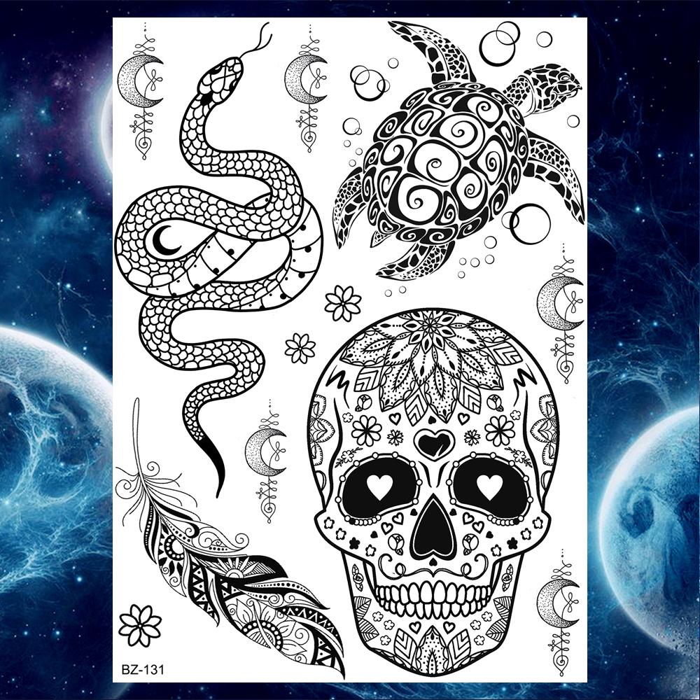 YURAN Women Girl Big Arm Owl Fake Tattoo Temporary Henna India Tatoo Stickers Custom Mandala Flower Black Turtle Tattoos Lace