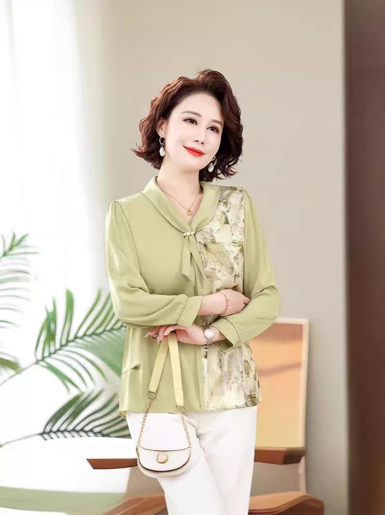 2024 Spring Elegant Nine-Sleeve Mother's Top - Chic & Versatile for Age-Reducing Style