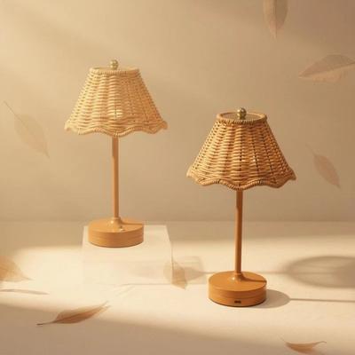 Wireless Design Wicker Table Lamp Adjustable Brightness LED Night Light  Bedside Light