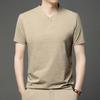 Men's Casual and Fashionable One Button V Neck Solid Color Short Sleeved T Shirt Summer Versatile