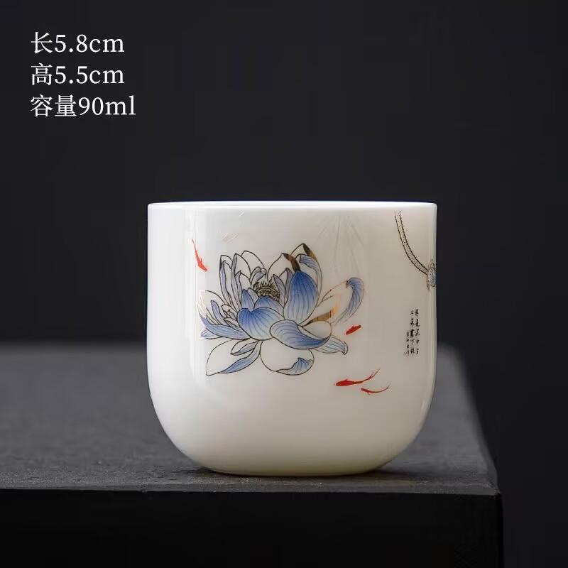 Suet Jade Teacup Ceramic Kung Fu Small Teacup Single Cup Master Cup Tea Set Tea Cup Set Tea Bowl Tea High White Porcelain