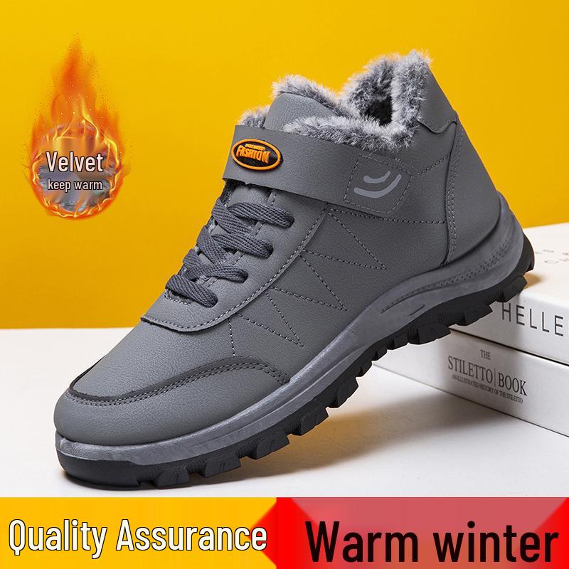 Men s Waterproof Leather Walking Shoes - Velvet Lined, Non-Slip, Warm Winter Casuals for Middle-Aged and Elderly. 43