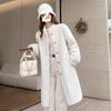 Womens Faux Fur Coat With Rabbit Hair Trim Oversized Loose Fit Mid-Length Winter Outerwear No Hood Lapel Collar
