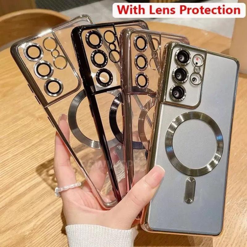 Luxury Plating For Magsafe Magnetic Case For Samsung S25 S24 S23 S22 S21 S20 FE Ultra Plus A06 A16 A55 A35 A25 A15 Clear Cover