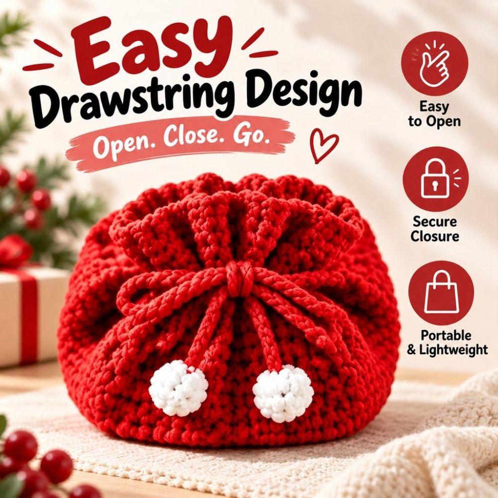 Character Christmas Drawstring Gift Bag Drawstring Closure Crochet Gift Pouch Christmas Gifting