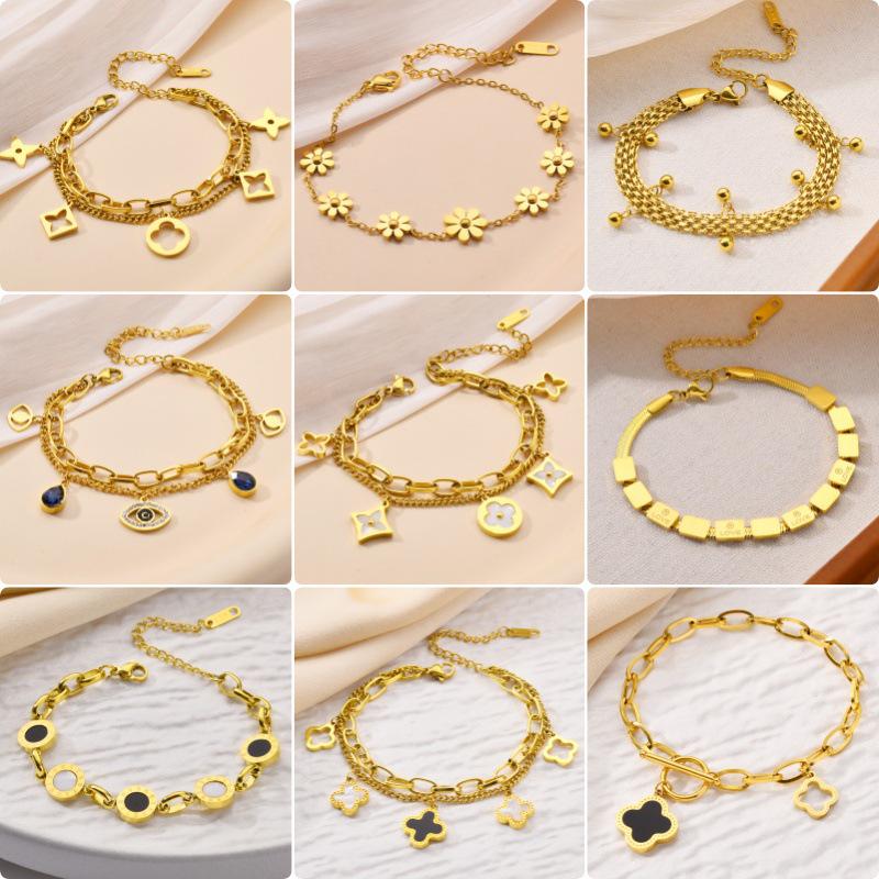 Korean Titanium Steel Four-Leaf Clover Bracelet - Women's Fashion, Versatile & Non-Fading Jewelry