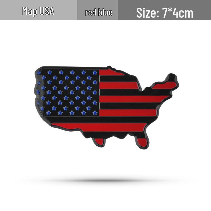 American Flag Car Stickers: Black, Black-Red, Black-Blue USA Map Metal Decal
