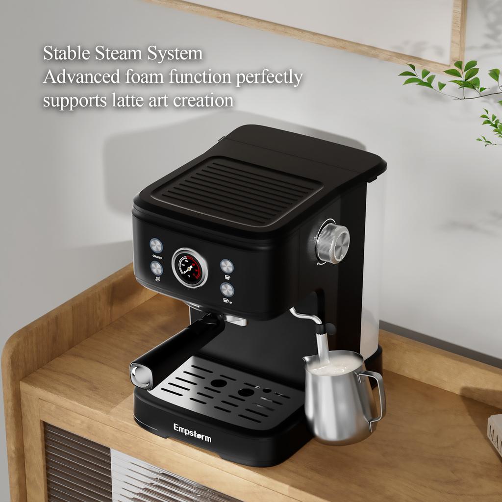 For Professional Electric Espresso Coffee Machine Semi-Automatic Brew System 20Bar Visible Water Tank Easy Clean Household