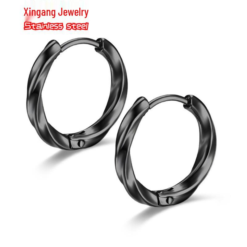 Möbius Men's Korean Style Stainless Steel Hoop Earrings