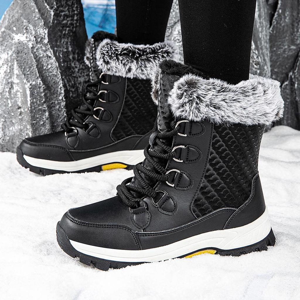 Women's Winter High-Top Non-Slip Snow Boots with Long Fur - Warm Large Size Ski Boots
