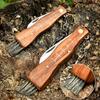 Mini Mushroom Knife Kitchen knives Stainless Steel Wooden Handle with keychain Brush Sharp Multifunctional Folding Knife Brush