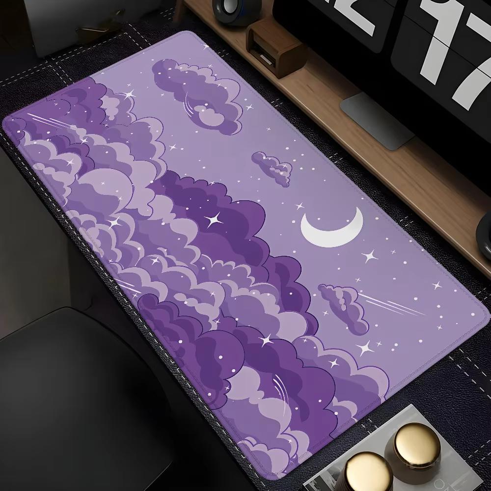 Cartoon Crescent Moon Cloud Desk Mat Waterproof Nonslip Extended Mouse Pad