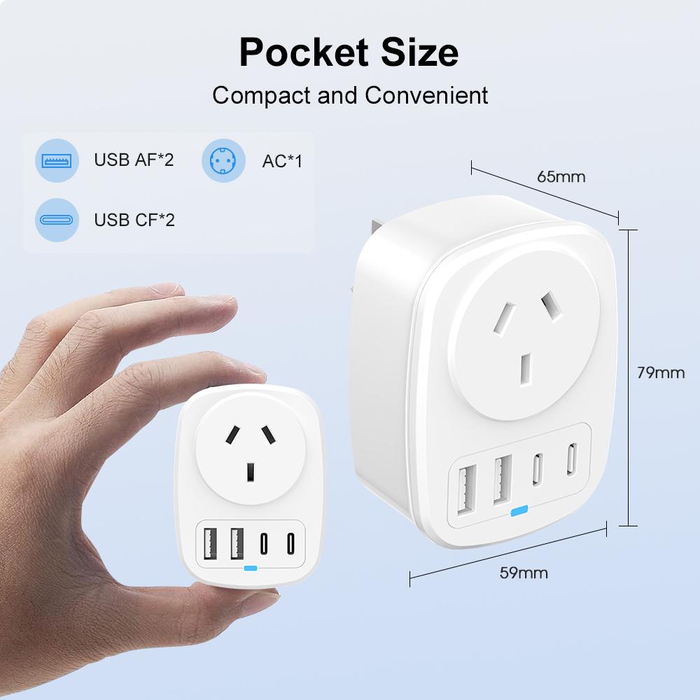 Universal Travel Adapter With 2 USB Ports 2 Type-C Charging All-in-one Travel Adapter EU/UK/US/AU Plug for Travel Power Adaptor