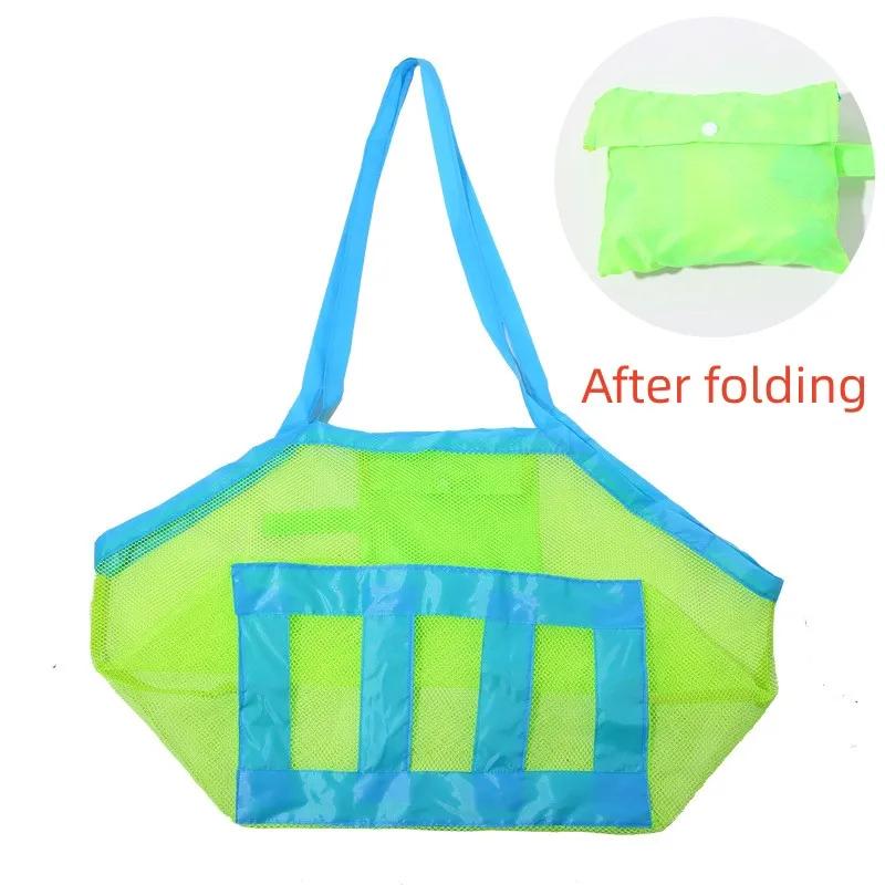 Mesh Beach Bag for Kids Toy Organizer Net Zipper Adjustable Shoulder Strap Storage Pouch Child Shell Collecting Bag Round Bucket