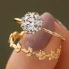 18K Gold Plated Rhinestone Snowflake Ring: European American Simulated Diamond Couple Rings