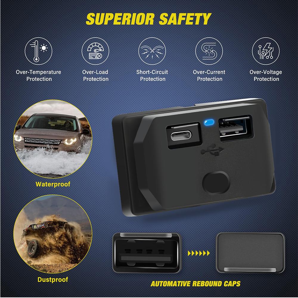 Car Charger 2 Port DC5V/3.1A 12V 24V USB Outlet Car Socket Power Outlet with Panel Mount Waterproof for Car Bus RV Truck