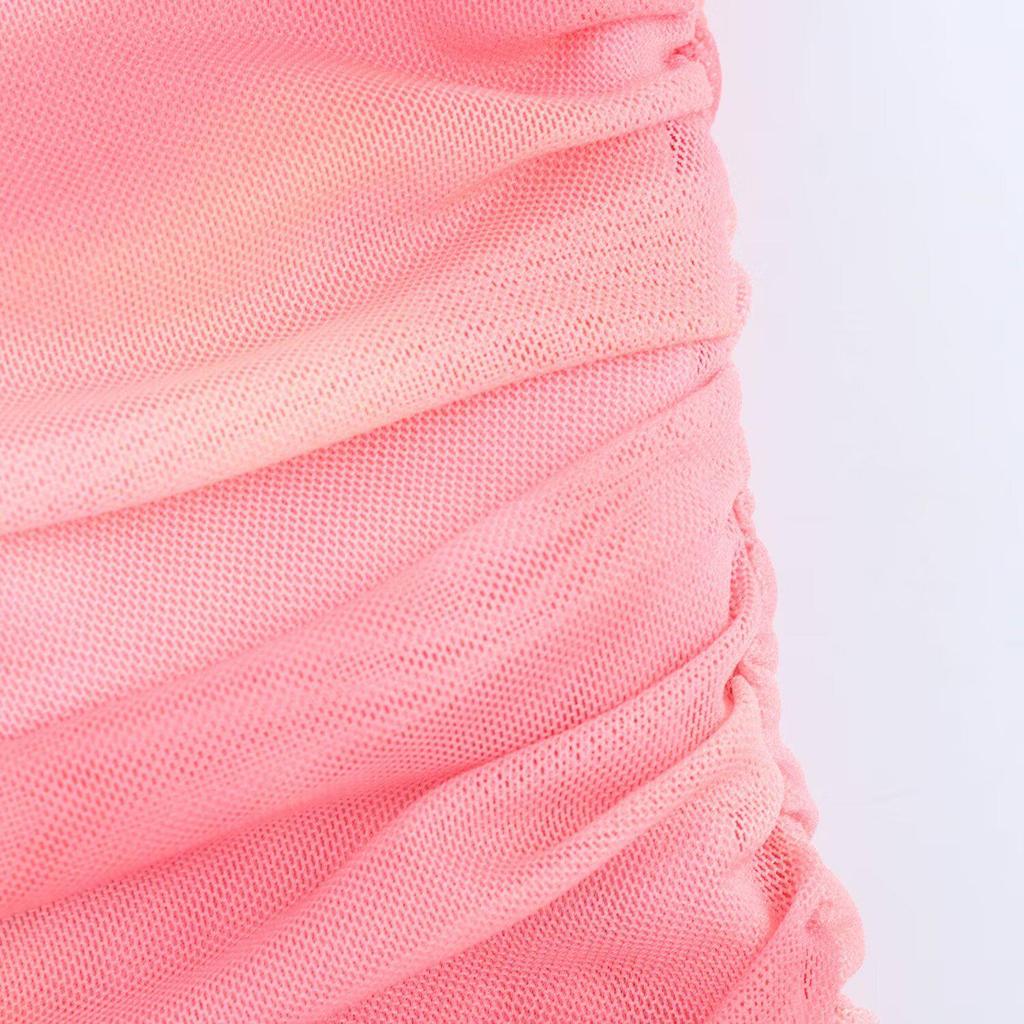 Spring 2025 Women's European & American Style Off-Shoulder Silk Mesh Dress with Print