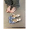 Yellow cool slippers are worn outside the summer new mid-heel square head with skirt cool slippers.