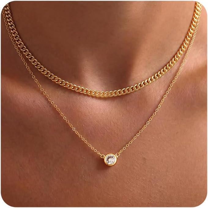 Tewiky Dainty 14k Gold Plated/Silver Cubic Zirconia Necklaces for Women | Simple CZ Jewelry Necklaces Trendy Gifts