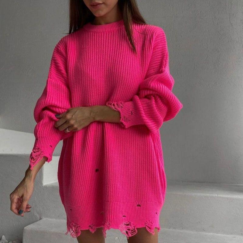 2021 Longsleeved Round Neck and Thick Needle Hem Irregular