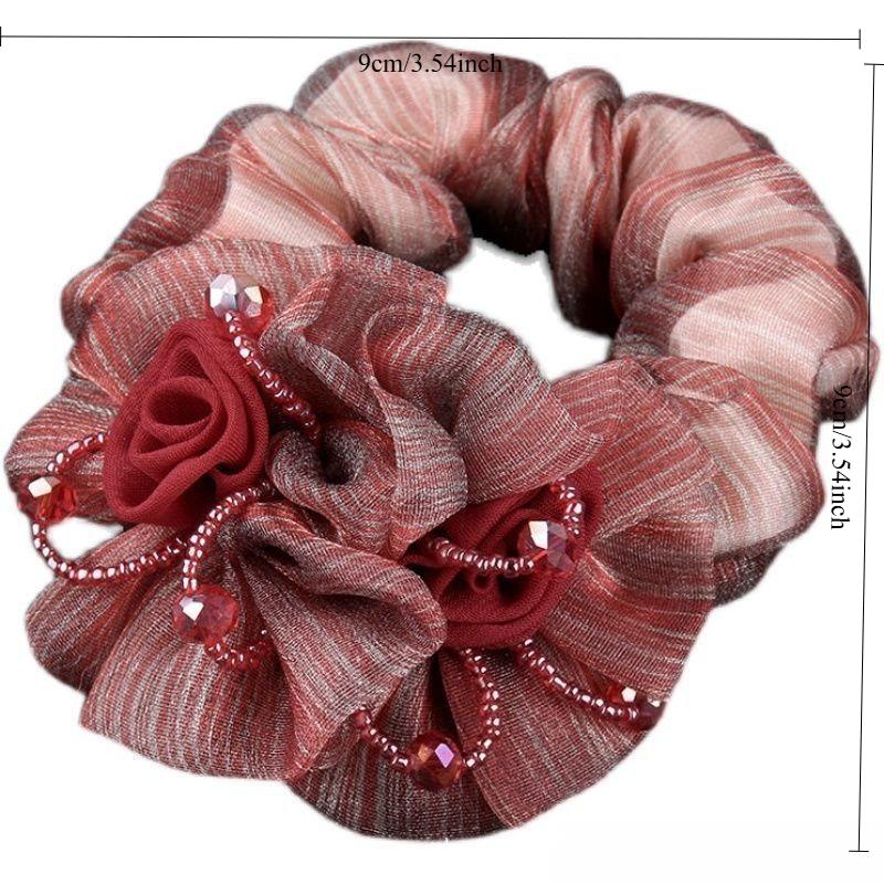 1PC Korean Flower Headband, Large Intestine Headband, Mesh Yarn, Middle-aged Woman, Flower Hair, Rubber Headband.