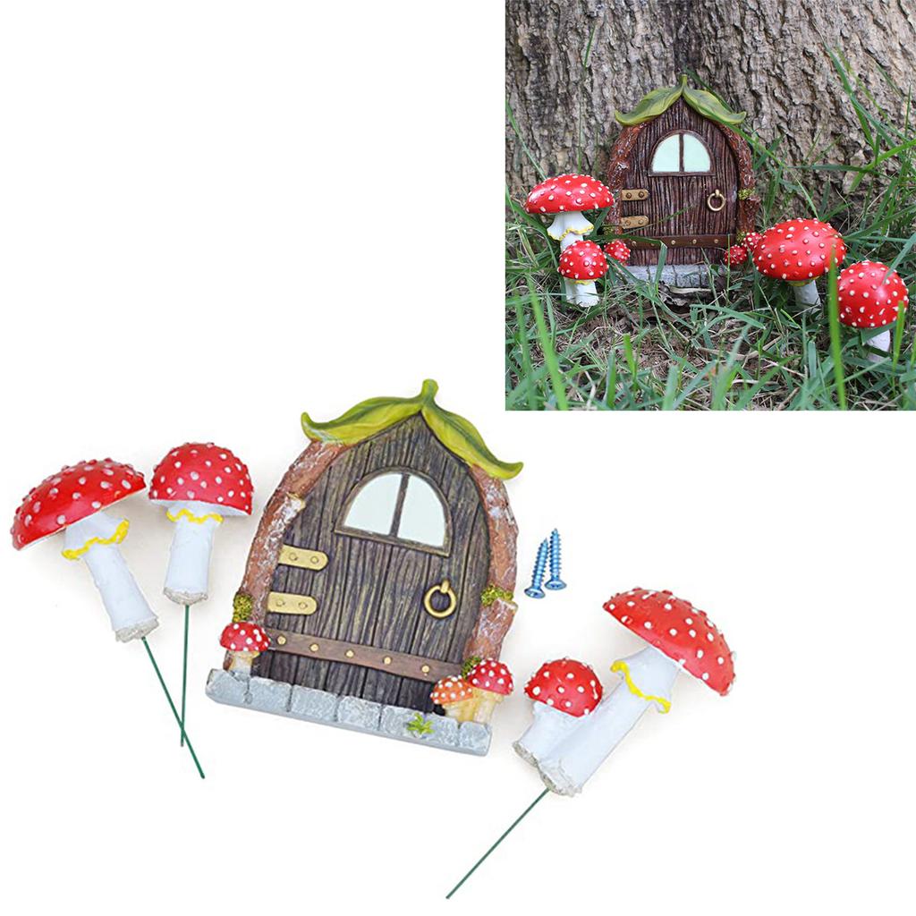 Fenster- und Türbaumdekoration Leuchtet im Dunkeln Harz Pilz Gartendekoration Feentür und Fenster für Baum