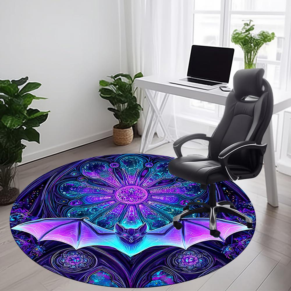 1pc Bat Mandala Office Round Area Rug, Mat Suitable ForOffice, Under Office Chairs Bedroom Living Room Home Decor, Room Deco