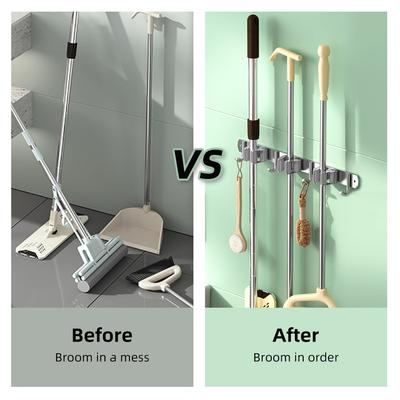 2 Pcs Broom Holder Wall Mount Stainless Steel Mop Holder Broom Hanger Heavy Duty Broom Holder for