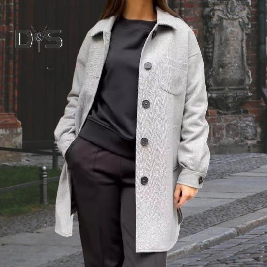 Dámské zimní kabát s odepínacím límcem Kapsy Pure Color s kapsou na hrudi Cardigan Volný střih Outwear Tepelné dlouhé rukávy Zimní bunda na dojíždění Randění