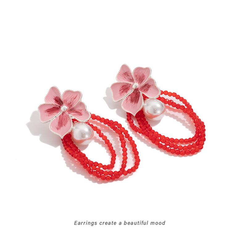 

Fresh Flower Beaded Earrings with Pearl Accents - Stylish Vacation Ear Clips