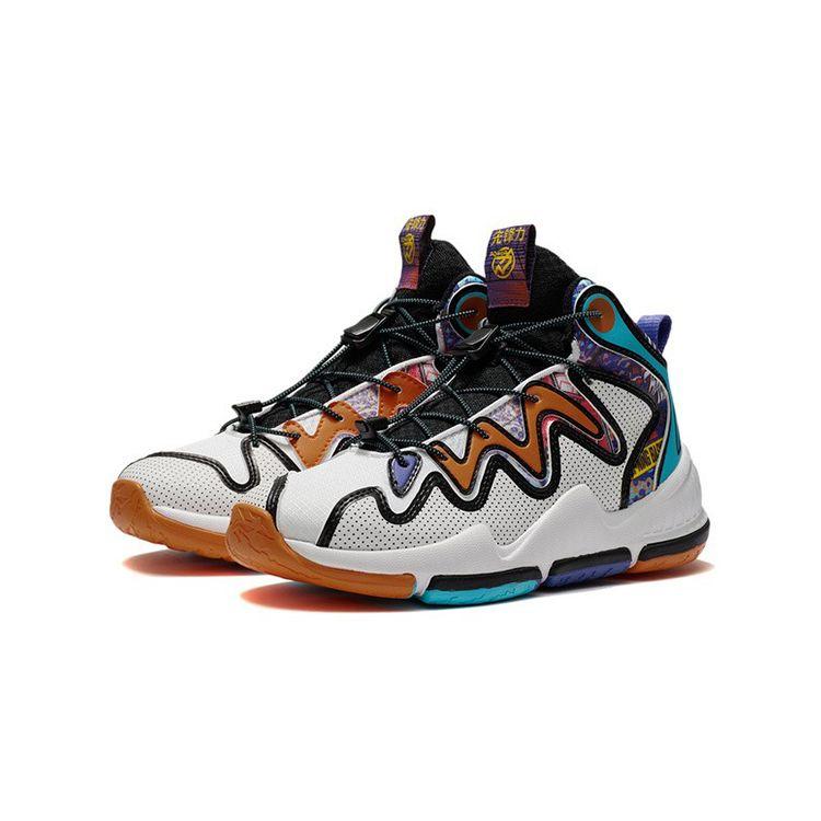 Li Ning Youth Pioneer TD 2.0 Anti-Slip Shock Absorbing Durable Mid-Top Basketball Shoes Kids Basketball Shoes Black White Orange YKBS006-1