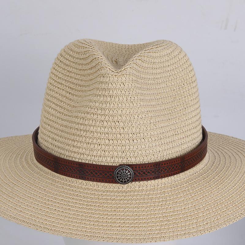 Retro European & American Straw Hat with Leather Buckle and Creative Hatband Decoration