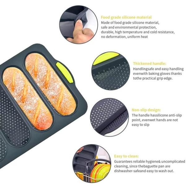 New 4 Grids Silicone Mold French Bread Baking Mold Bread Baking Tray Nonstick Cake Baguette Mold Pans Bread Baking Tools 7 Color