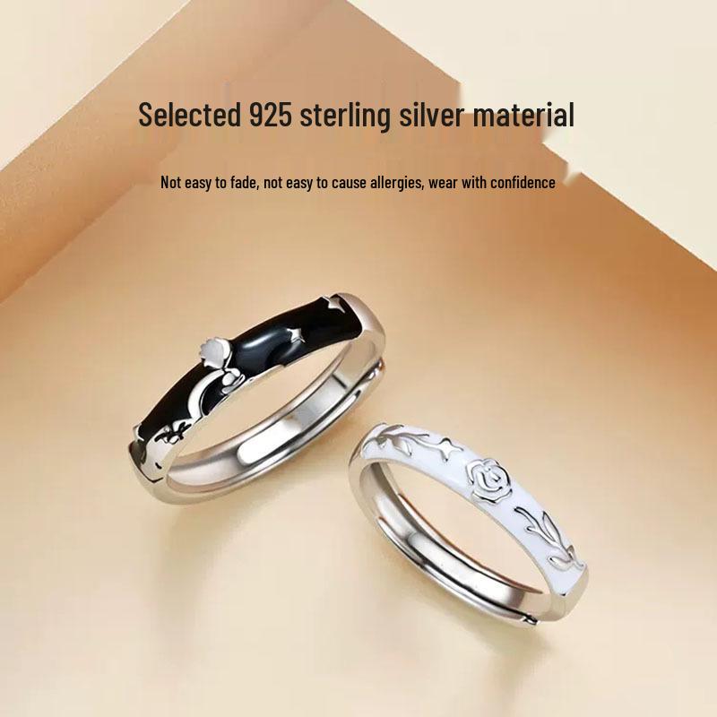 The Little Prince & Rose Sterling Silver Couple Rings - Unique Design Gift for Girlfriend