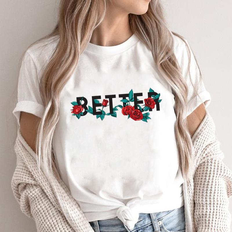 (Asian Size) lovely flower style 90s O-neck Short Sleeve T-shirts Print Casual Top T Graphic Tee Fashion Female Women's Clothing