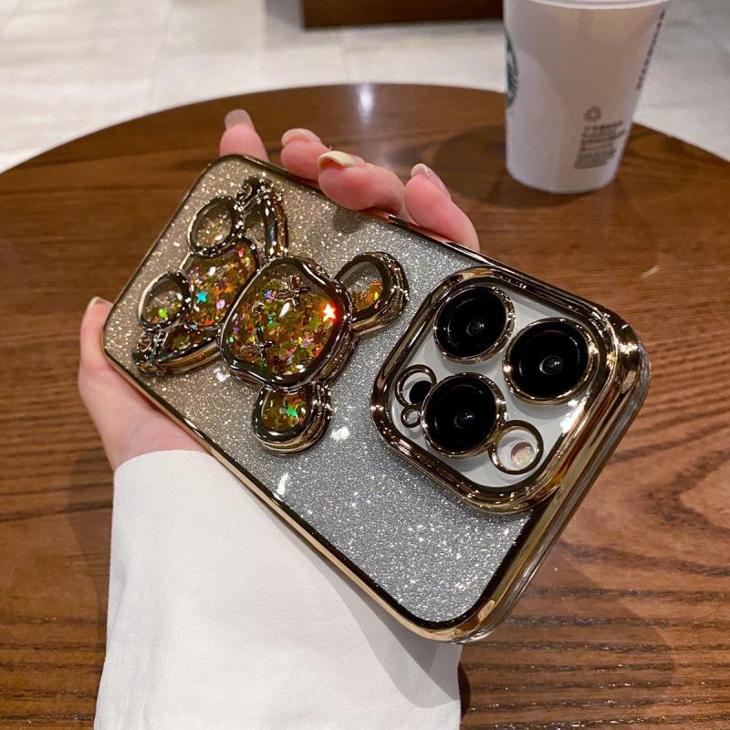 

Applicable To IPhone17proMax Quicksand Violent Bear Mobile Phone Case Flash Powder Gradient Apple 16 Anti Fall Electroplating Soft Case iPhone17