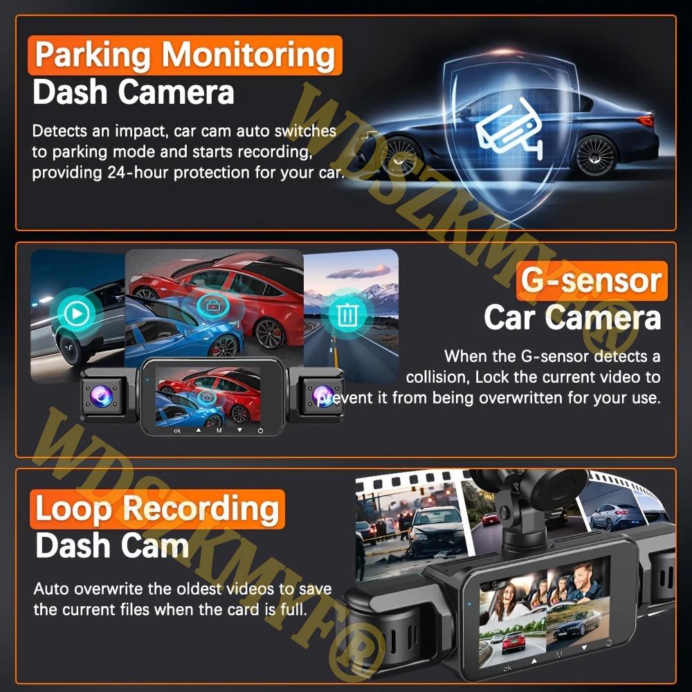 360° Car Dash Cam 4 Channels 1080P Car DVR 3/4 Lens Video Recorder Front Inside Rotatable and Rear View Night Vision Black Box
