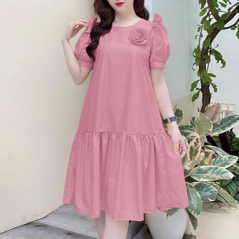 

ZANZEA Женское летнее повседневное платье с круглым вырезом и коротким рукавом 4XL розовый