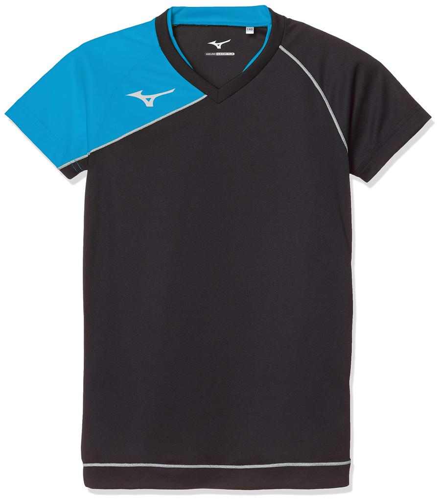 Mizuno Volleyball Apparel, Short Sleeve Game Shirt, Moisture-Wicking, Quick-Drying, V2MA8001, Size 92, Black/Diva Blue, L