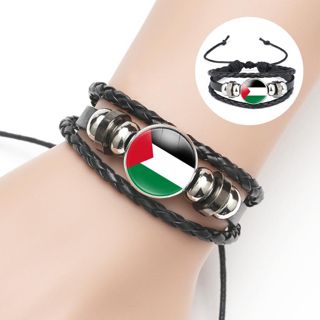 2pcs PU Minimalist Palestinian Flag Bracelets Comfortable To Wear Stylish Palestine Flag Bracelet