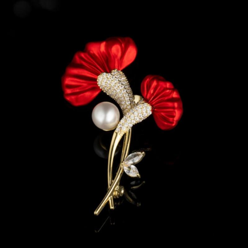 Luxury Red Flower Brooches For Women Unique Floral Pins Casual Party Jewelry Decor Accessories New Fashion Mother's Day Gifts