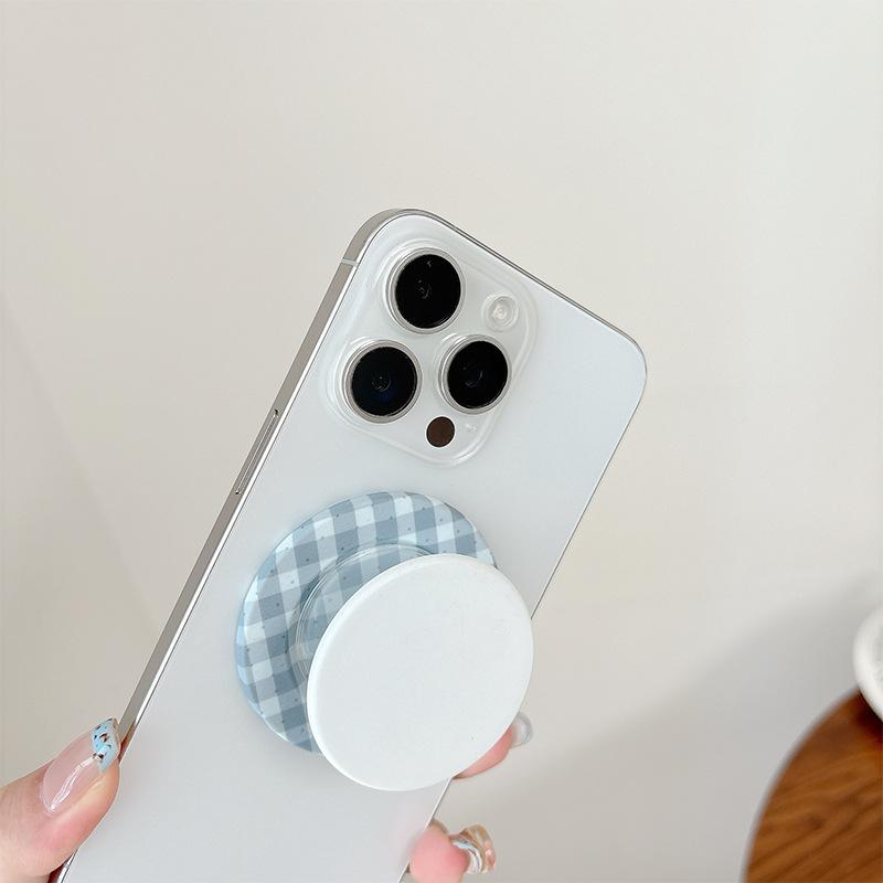 Plaid Simple Round Mobile Phone Airbag Bracket Magnetic Suction Telescopic Ring Wind Desktop Watching Drama Support