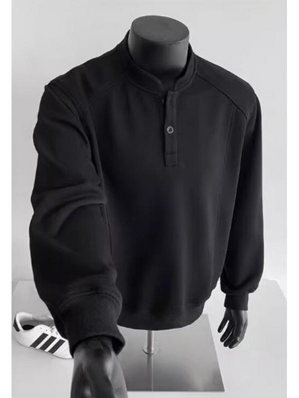 Unisex Henry Collar Semi-High Neck Fleece Sweatshirt - Heavyweight American Cleanfit, Perfect for Autumn/Winter