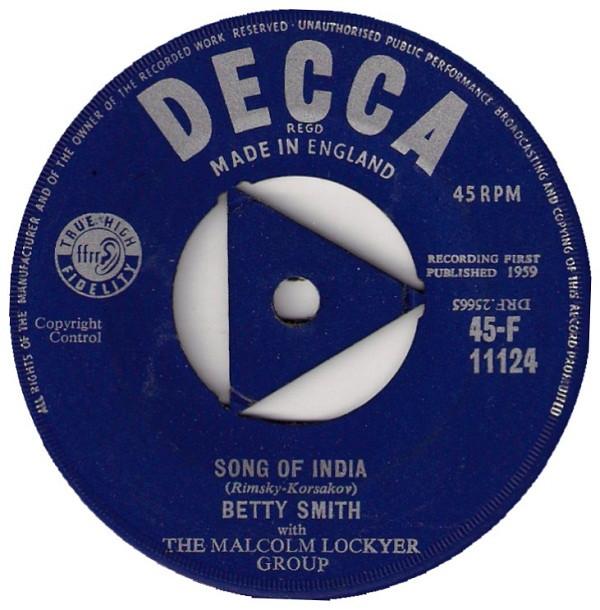 

7inch Record BETTY SMITH - Song Of India 45F11124 Decca 1959 UK Pop Used