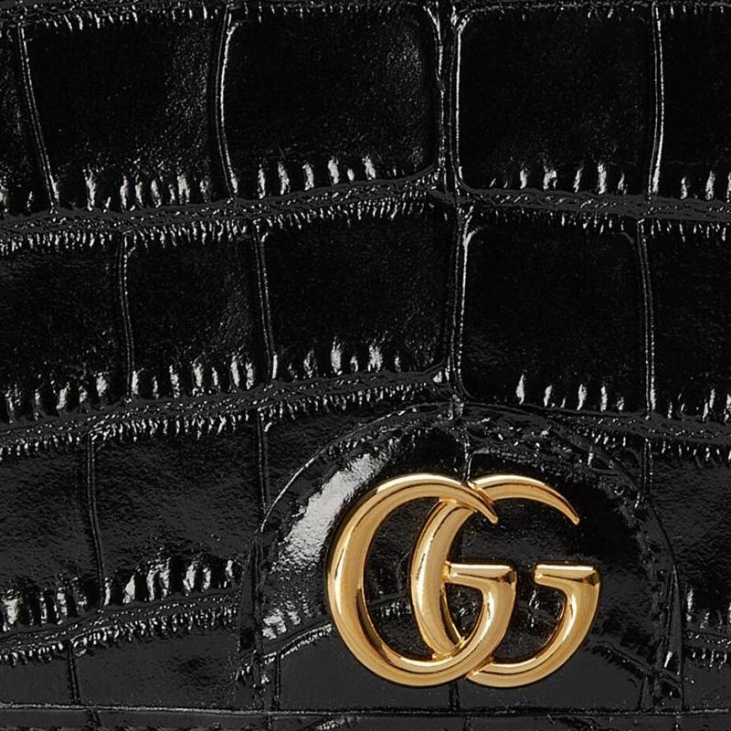 Gucci Gold tone double G accessories lion head pattern crocodile leather playing card set storage bag men and women same style couple model black